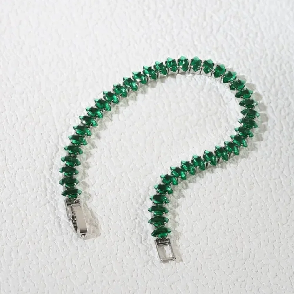 2ct Green Emerald Womens 14K White Gold Oval Gemstone Tennis Bracelet New Silver - Picture 7 of 10